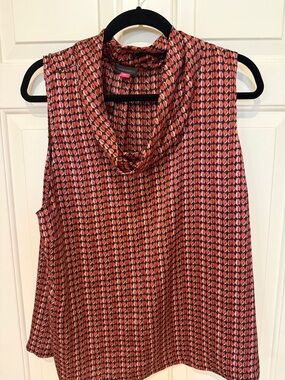 Vince Camuto Red and Pink Sleeveless Cowl Neck Top